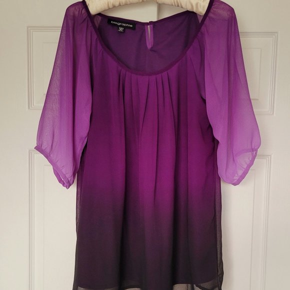 Biographie Women Purple Ombre Flowy Lightweight Blouse, Medium Size, - Picture 1 of 14